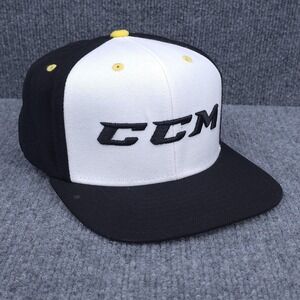 CCM Hat Cap Mens Adjustable Snap Back Black White Yellow Ice Hockey Super Tacks